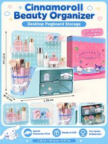 Miniso Sanrio Hello Kitty & Cinnamoroll Pegboard Desk Organizer, Modular Wall-Mounted Or Desktop Storage System With Clear Bins, Pen Holder And 2-Tier Drawers For Stationery, Makeup, Crafts And Home Office - Pink - View 8