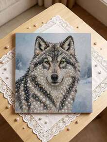 DIY Pearl Painting Set With Frame, Snow Wolf Pearl Art Painting, Handmade Home Wall Decoration. - A - View 2