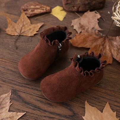 Vintage Brown Girls' Ankle Boots, Side Zipper Soft Sole Toddler Walking Boots, Versatile Autumn/Winter Children's Ankle Boots
