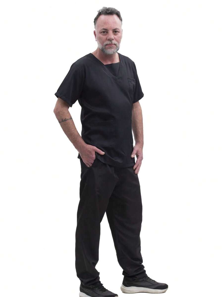 Pijama cirúrgico masculino tecido scrub caimento regular - pijama masculino preto - Visão 1