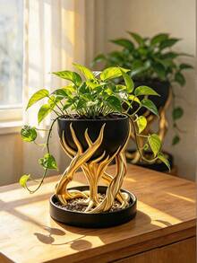 1pc Tree Root Shaped Resin Planter Stand, Decorative Elevated Plant Stand With Drainage Tray, Unique Succulent Planter Pot For Home Desktop Indoor Plant Decor - Multicolor - View 6