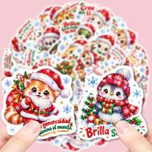 50Pcs Sparkly Spanish Christmas Animal Quote Stickers, Winter Holiday Inspirational Decals, Waterproof Vinyl For Journaling, Scrapbook, Computer, Luggage, Water Bottle DIY - Multicolor - View 1