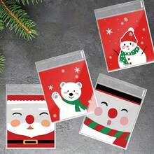 500/200/100pcs Christmas Snowman Santa Claus Christmas Tree Self-Adhesive Gift Bags, Christmas Packaging Bags, Christmas Gift Wrapping Bags, Christmas Decoration, Multiple Sizes And Styles To Choose From, Random Color And Style - Multicolor - View 5