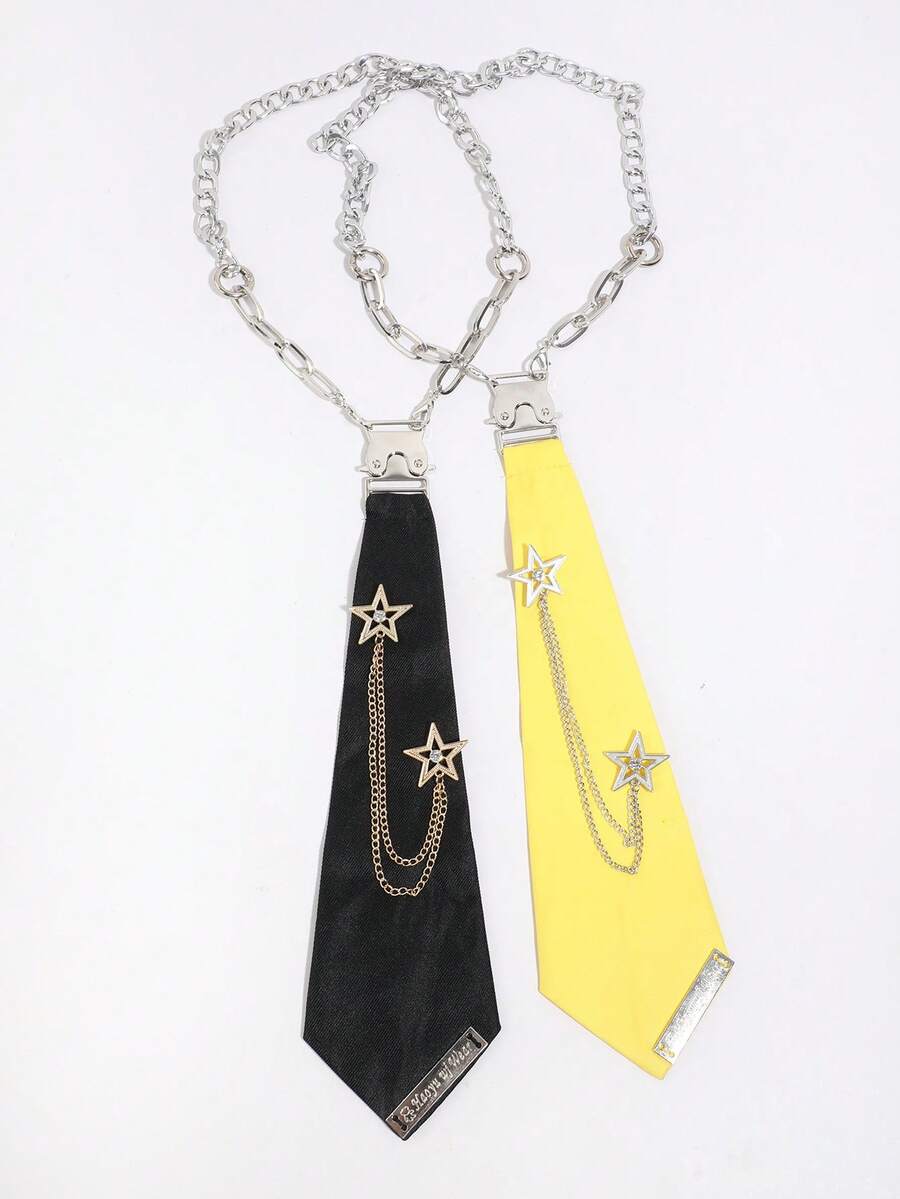 1pc Unisex College Style Fashion Casual Versatile Detachable Faux Rhinestone Star Chain Decor Tie, No Hand-Tying Required, Suitable For Daily Wear, College, Performance, Party, Personalized Matching - Multicolor - View 1