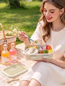 1pc Lunch Box - Beige - With Utensils, Microwaveable Bento Box, Adult Lunch Box With Soup Bowl Set, Compartment Food Storage Container, Lunch Bag, Suitable For Christmas Gift, Student Back To School, Birthday Gift, Wedding, Holiday Souvenir - Multicolor - View 7