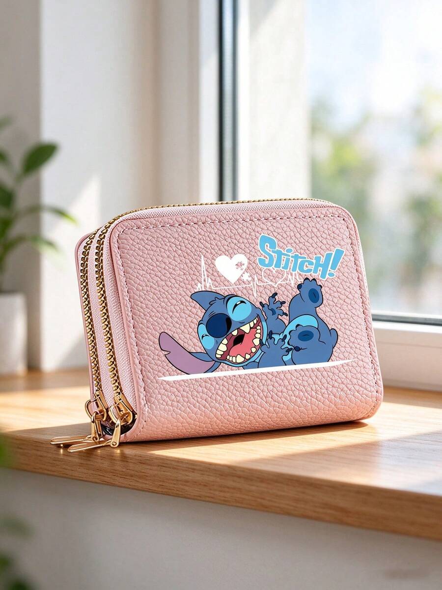Disney Kawaii Stitch Printed Double Zipper Wallet Women PU Leather Credit Card Case Multi Pocket Coin Purse Small Storage Bag Key Holder Wallet Gifts - Multicolor - View 1