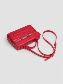 1pc Solid Color Woven PU Square Crossbody Bag Small Handbag For Women, Suitable For Daily Fashion Matching And Travel - Red - View 8