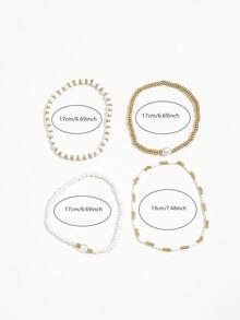 Bộ 4 vòng tay hạt gạo trắng phong cách Bohemian đơn giản thủ công cho nữ, dễ phối đồ - Vàng - Xem 5
