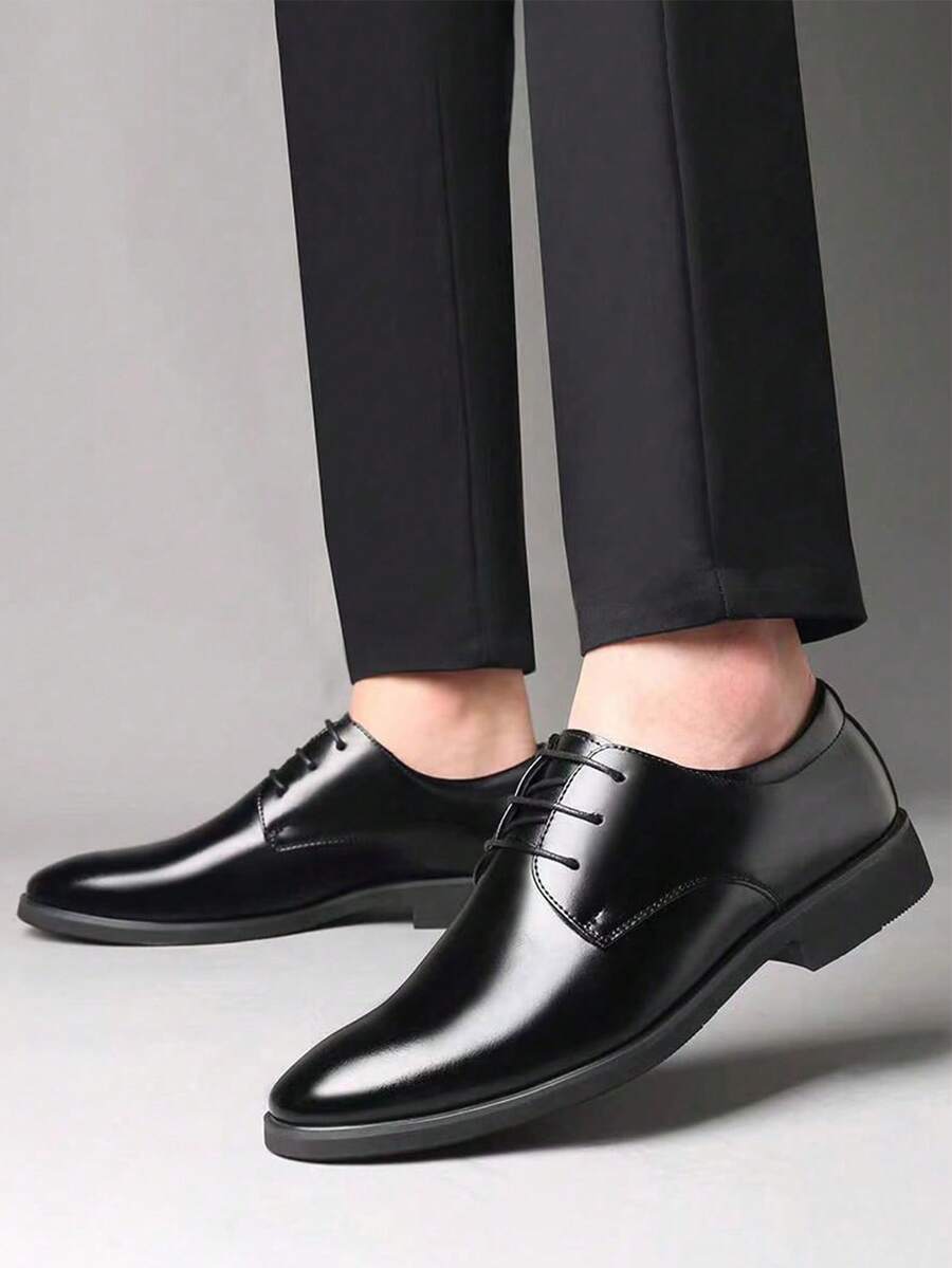 idocity Men's Black Lace-Up Dress Shoes, Soft PU Leather, Formal Business Wedding Shoes