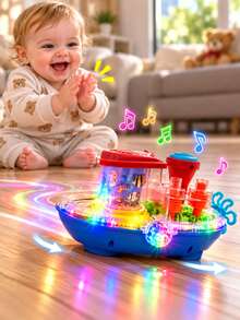 Thuyền đồ chơi điện phát sáng cho trẻ tập đi với nhạc và đèn LED nhiều màu, đồ chơi STEM giáo dục tương tác cho trẻ em, quà Giáng Sinh - Nhiều màu - Xem 4