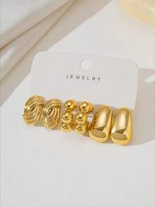 6/18pcs Square + Faux Pearl, C-Shaped Round Twisted Multi-Style Earrings, Fashionable Elegant Exquisite Jewelry, Perfect For Parties, Travel, Daily Casual Wear - Gold - View 8