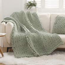 1pc Chenille Artificial Knitted Blanket, Novel Flannel Fleece Blanket, Soft And Comfortable For Napping, Office, School, Home, Picnic, Travel, Gift - Green - View 4
