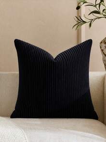 1pc Solid Color Cushion Cover Without Filler, Modern Woven Fabric Throw Pillow Cover For Household - Black - View 8
