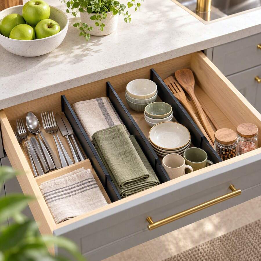 4/6/12pcs Retractable Drawer Dividers, Adjustable Kitchen Drawer Separators For Utensils Cutlery, Cabinet Drawer Storage Organizer For Kitchen Gadgets - View 1