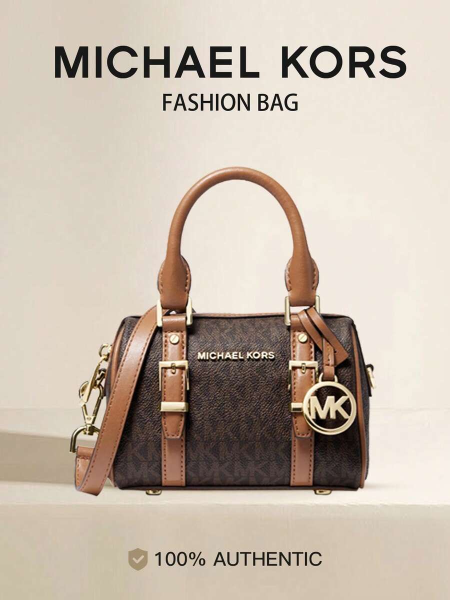 Michael Kors Bedford Legacy 極小 Logo 托特手提包,女款皮革斜挎包,時尚購物旅行派對單肩包 - 黑棕色 - 查看 1