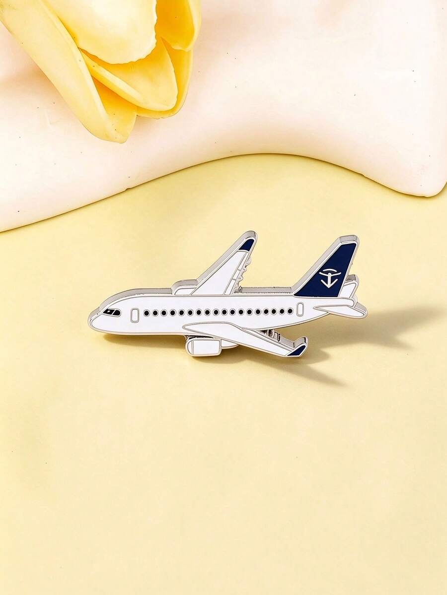 1pc Civil Aviation Passenger Aircraft Metal Badge, Minimalist White & Blue Color Scheme Replicating Aircraft Shape, Decorate Jackets, Shirts, Coats, Carrying Flight Passion, Classic And Timeless Design, Perfect For Aviation Enthusiasts Collection And Daily Gift Giving - Multicolor - View 1