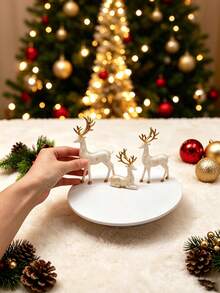 3pcs/1set Mini Christmas Reindeer/Deer Figurine Set, White Standing And Sitting Deer Desktop Decor, Suitable For Christmas Party Decoration, Winter/New Year Holiday Gift - Multicolor - View 4