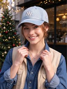 1pc Random Denim Baseball Cap With Embroidered Details, Vintage Washed Texture, Elegant Unisex Hat For Women, Versatile Headwear For Daily Wear - Multicolor - View 2