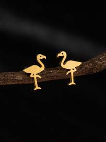 1 Pair Cute Flamingo Stud Earrings, Stainless Steel Minimalist Bird Animal Jewelry Gift - GED769 - View 8