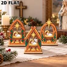 2D Flat 3pcs Christmas Wooden Decorations, Holiday Desktop Ornaments, Home Office Party Scene Decor, Atmospheric Christmas Gift - A - View 7