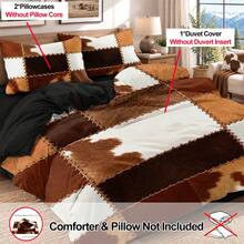 3pcs Western Ranch Faux Leather Patchwork Printed Duvet Cover Set (1 Duvet Cover + 2 Pillowcases, No Fill), Soft And Breathable Fabric, Machine Washable, Suitable For All Seasons, Bedroom And Guest Room Bedding Decor - Multicolor - View 1
