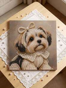 DIY Pearl Painting Kit With Frame, Cute Shih Tzu Puppy With Bow Gem Art Picture, Handmade Home Wall Decor - A - View 2