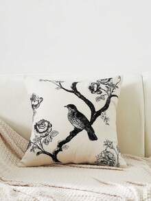 LCUHPCL All-Season Commute 3D Embroidered Bird Pattern Pillowcase (Filling Not Included), Home Decor, Suitable For Sofa And Various Scenes - Black - View 6