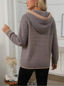 Plus Size Women's Casual Hooded Sweater, Autumn/Winter - Camel - View 4