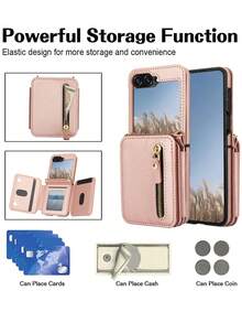 حقيبة هاتف محمول بحزام متقاطع مع محفظة بسحاب مناسبة ل- Galaxy Z Flip 8 7 FE 6 5 4 3 مع فتحات للبطاقات وحماية RFID من جلد PU الصناعي - زهر ذهبي - مشاهدة 4