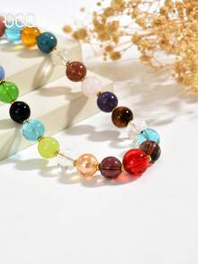 OOQ 1pc Bohemian Style Colorful Asymmetrical Round Glass Beaded Necklace, Elegant Personalized Sexy Collarbone Chain, Suitable For Daily Wear, Commuting, Dating, Valentine's Day, Mother's Day Gift For Lover And Mom - Colorful - View 5