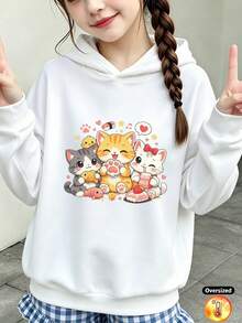 Girls' Hooded Sweatshirts, Fall/Winter Cotton Tops, Knitwear, Girls' Sweatshirts - White - View 2