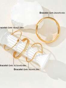 4pcs/Set Vintage Minimalist Gold Bracelets, Including Polished Bracelet, Asymmetrical Open Bracelet, Women's Stackable Bracelets, Suitable For Women's Daily Wear And Wedding Gift - Gold - View 3
