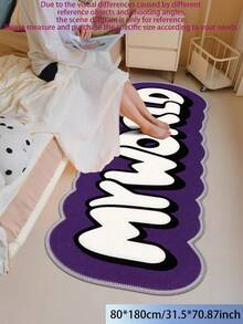1pc Faux Cashmere Long Rug, Printed With "My World" Fun Text Pattern, Machine Washable - Asymmetrical Shape, Suitable For Bedroom, Indoor Decoration, Christmas, Thanksgiving, Father's Day And Other Holiday Decor - Purple, Black Letter Design - Purple - View 22
