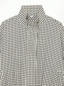 Women's Lightweight Long Sleeve Stand Collar Plaid Loose Fit Jacket - Black and White - View 7