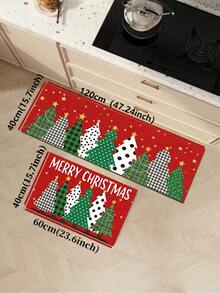 1/2pcs Christmas Kitchen Decor Rugs, Colorful Christmas Tree Pattern Design Winter Kitchen Rugs And Mats, Non-Slip Washable Absorbent Kitchen Accessories Decorative Mats, Christmas Holiday Gifts! - Multicolor - View 15