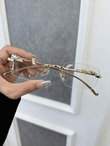 Vintage Gold Rimless Glasses, Leopard Print Design, Elegant Casual Style, Suitable For Daily Wear - Multicolor - View 1