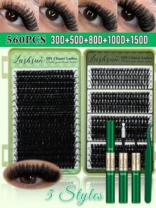 Lashsun 2404 PCS Cluster Eyelash Set D Curl 14 Styles Cat/Wispy/Manga/Volume/Bottom/Spike Lashes, Kit With Bond&Seal Lash Remover Lash Applicator, Perfect For Beginners&Proficient, DIY At Home Easily, Easy Apply For Makeup Daily - Black - View 10