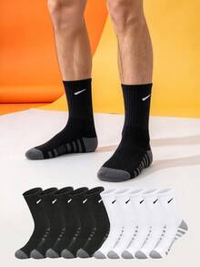 1/5/10/20 Pairs Men's Minimalist Mid-Calf Socks, Striped Sole Design, Diagonal Stripe Pattern, Comfortable Soft Casual Socks For All Seasons - Multicolor - View 1