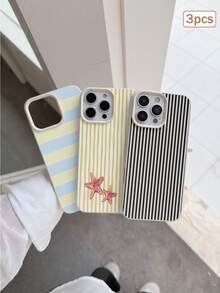 3件組條紋印花 TPU 防震全包覆精準保護殼，適用於 Apple 11/12/13/14/15/16/16Pro/16ProMax/17/17pro/17ProMax/18pro 18ProMax - 彩色 - 查看 4
