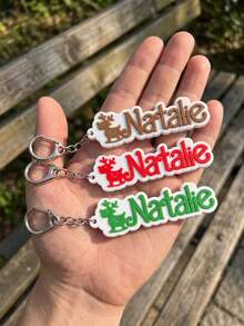 Custom Shaped Acrylic Name Keychain With Deer Pattern Printed On It, Personalized Name Label, Suitable For Backpacks And Christmas Gifts - Multicolor - View 2