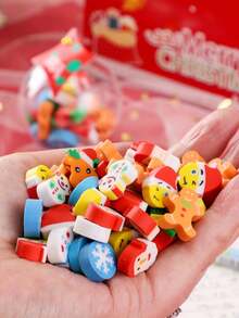 4pcs/6pcs/8pcs/12pcs Cartoon Cute Christmas Rubber Ball Christmas Tree Crystal Eraser Decoration Student Christmas Gift Prize - Multicolor - View 9