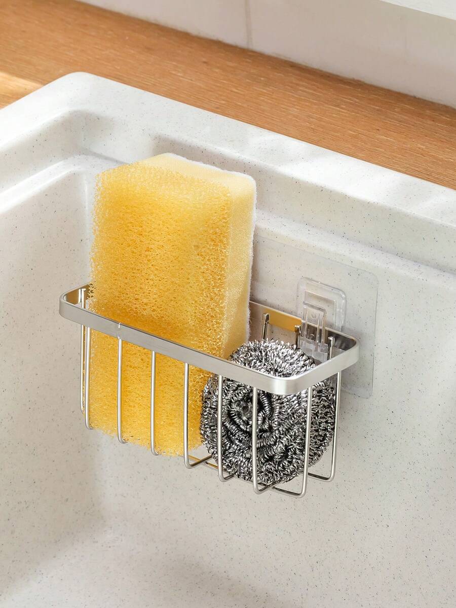 Adhesive Sink Sponge Holder, No Drill Stainless Steel Sponge Caddy, Wall Mount Drain Storage Rack For Kitchen Sink, Dish Scrubber, Cleaning Brush, Drainable Sponge Holder, Kitchen Sink Organizer - Multicolor - View 1