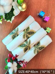 1pc/2pcs/4pcs 100% Polyester Embroidered Maple Leaf Cloth Napkins, White Reusable Napkins With Gold Green Leaf Embroidery, Suitable For Autumn Thanksgiving Christmas Wedding Banquet Party Table Decor - Multicolor - View 8
