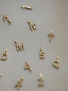 1pc S925 Sterling Silver 14K Gold Plated 26 Letters Necklace Pendant, Cute Mini Couple DIY Matching - Gold - View 5