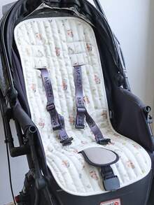 1pc Quilted Printed Baby Stroller Seat Pad, Thin Breathable Comfortable Lightweight All-Season Stroller Liner - Beige - View 10
