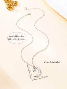 1pc Women's Fashion Pendant Necklace, Elegant Minimalist Versatile Star & Moon Pendant Necklace, Suitable For Daily Wear And Gift - Silver Pendant Necklace - View 7