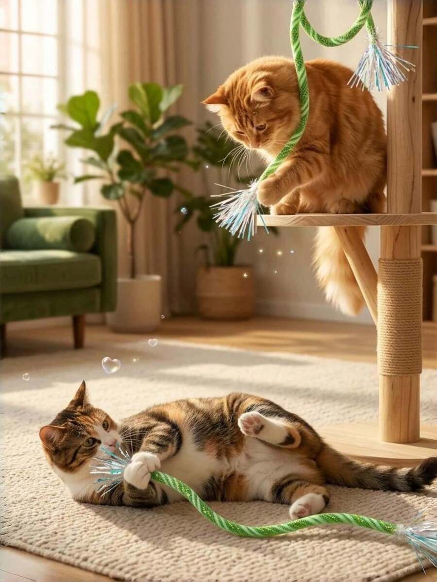 1pc Cat Toy Teeth Cleaning Interactive Self-Entertainment Boredom Relief Ring Paper Toy Coarse Fabric Toy Stick - Multicolor - View 1