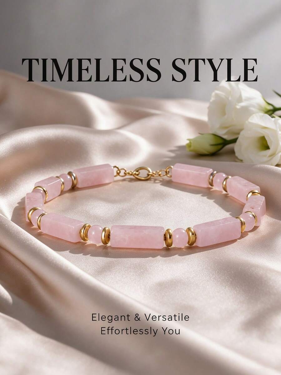YAUKIA Natural Rose Quartz Love Bracelet, Light Luxury Elegant Versatile Wrist Accessory, Promoting Deep Inner Healing, And Encouraging Self-Love - Multicolor - View 1