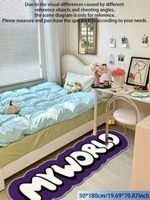 1pc Faux Cashmere Long Rug, Printed With "My World" Fun Text Pattern, Machine Washable - Asymmetrical Shape, Suitable For Bedroom, Indoor Decoration, Christmas, Thanksgiving, Father's Day And Other Holiday Decor - Purple, Black Letter Design - Purple - View 21