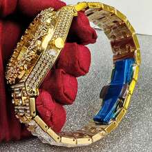 1PC European & American Fashion Men's Watch, Hip-Hop Personalized Heavy-Duty Full Rhinestone Thorn Design Starry Sky Quartz Watch With Business Calendar - one-size - View 7